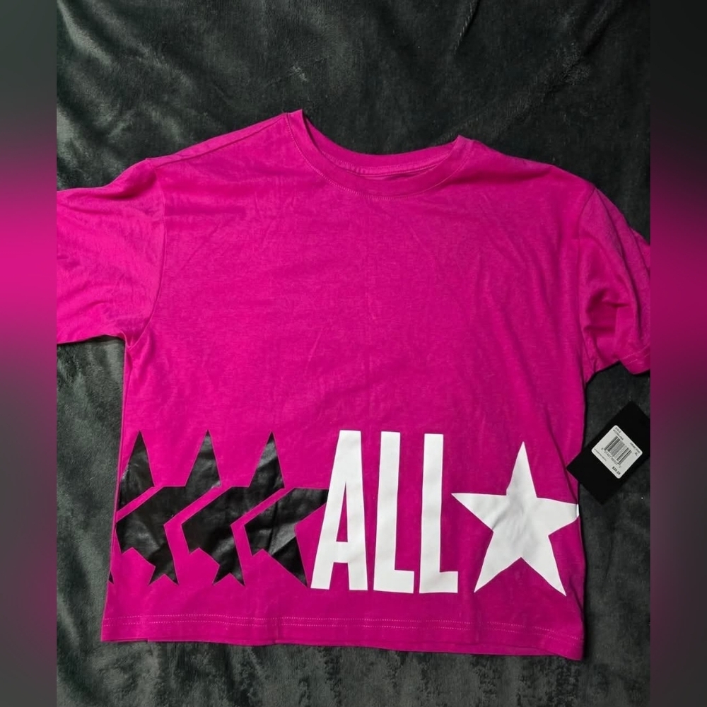 Converse Hot Pink Graphic 'ALL' Tee with Star Accents